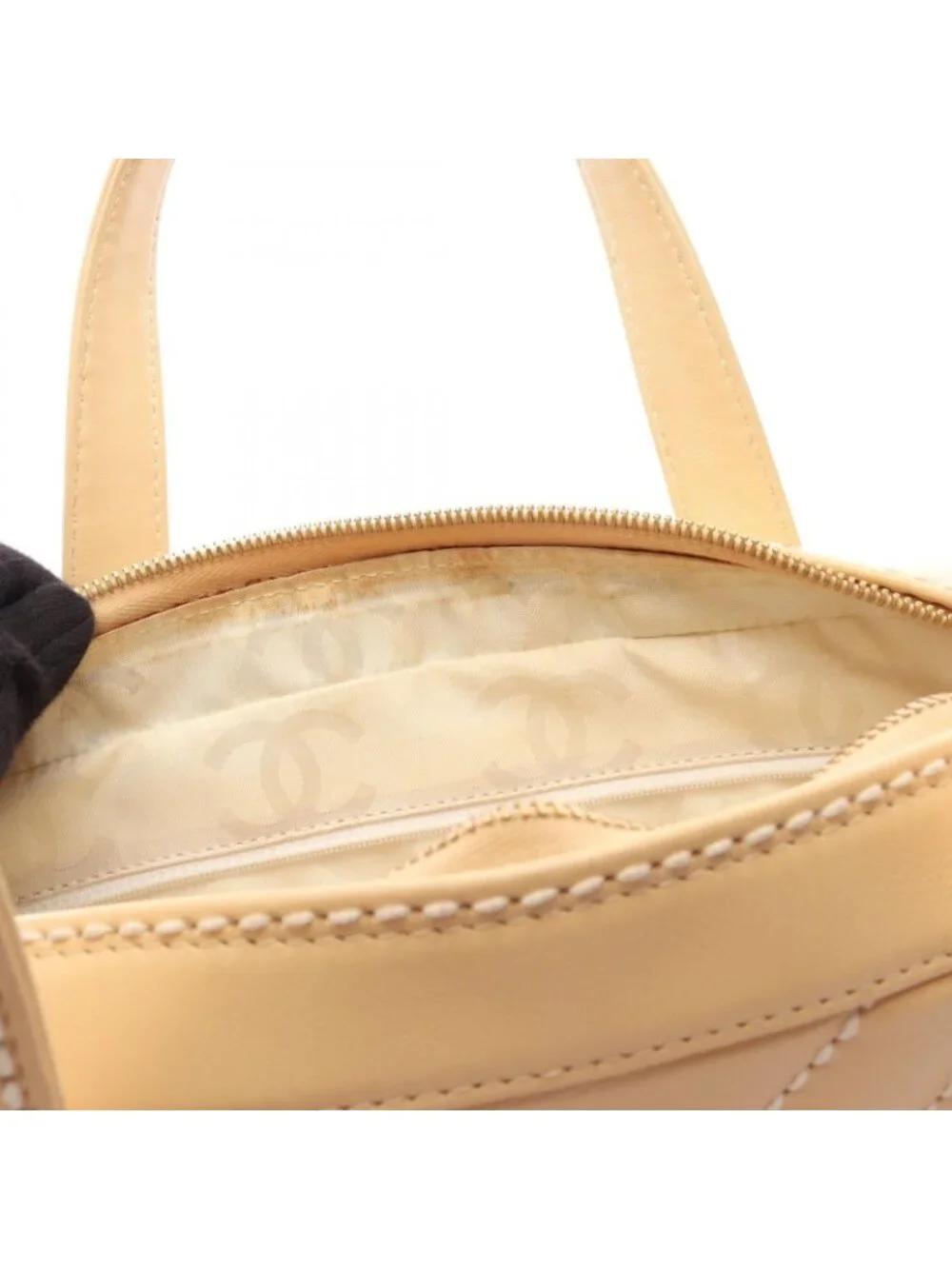 Chanel Handbag Wild Stitch Chez Blanc Yellow Beige Leather Handle